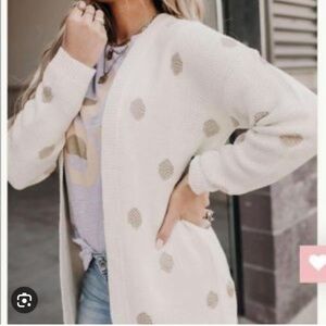 Andree Cream and Tan Polka Dot Cardigan